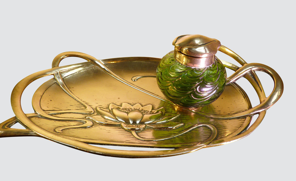 Art Nouveau inkwell with Kralik glass