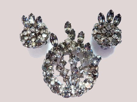 Black diamond brooch & earrings by Warner