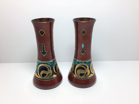 Pair of secessionist blue brown vases