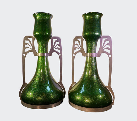 Pair of Harrach Aventurine vases