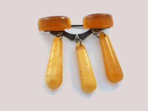 Russian Sterling Silver and Baltic Amber brooch