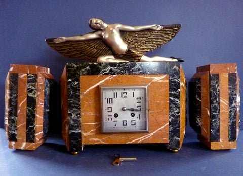 French Art Deco Winged Lady Clock