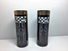 Pair of rare black glass enamelled art deco vases